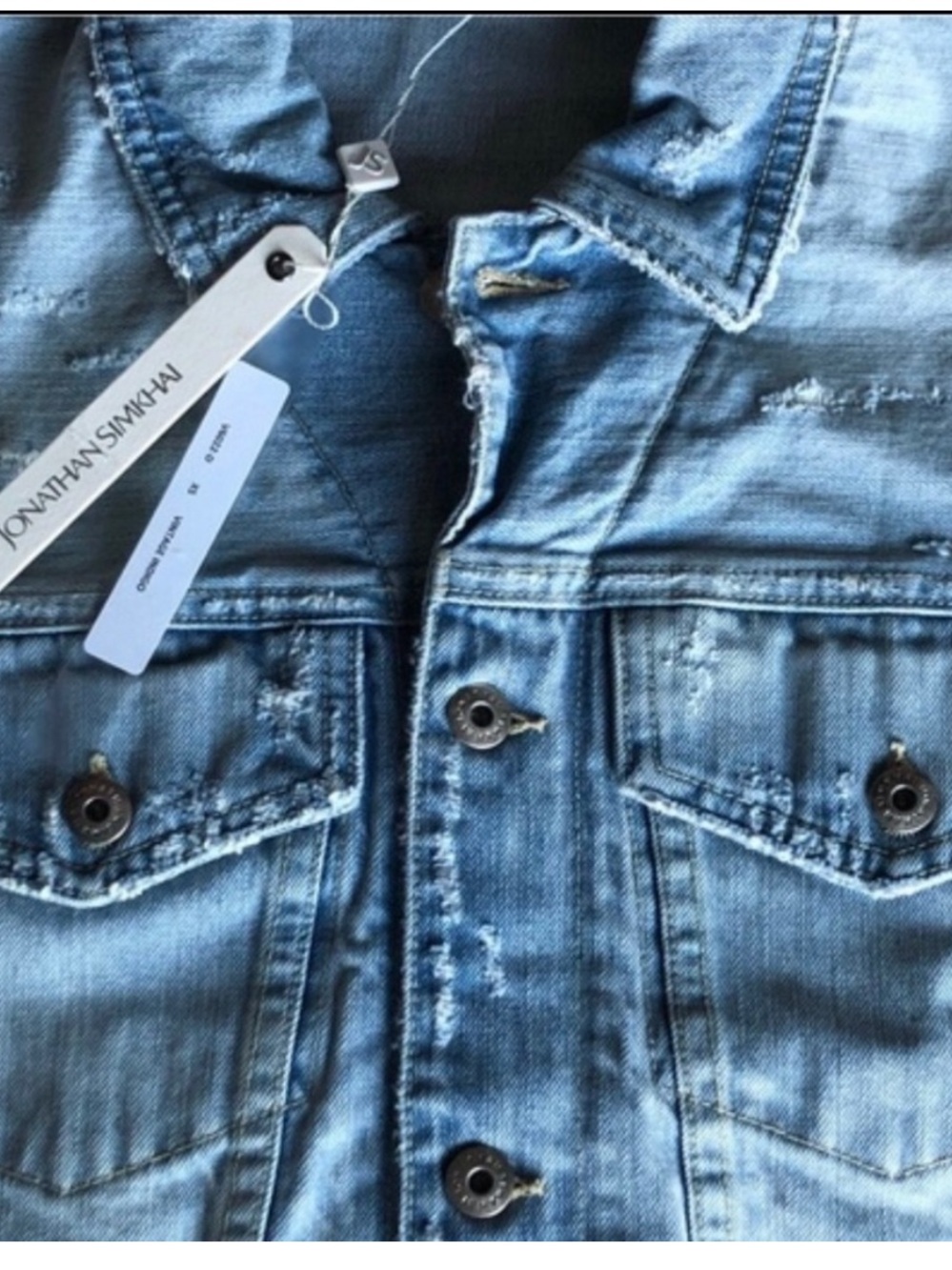 Jonathan Simkhai NWT Distressed Denim Jacket Button Sleeve XS - Picture 6 of 9